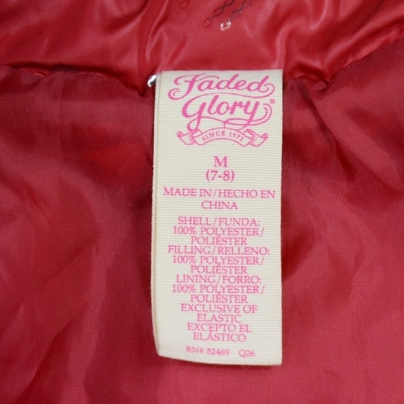 Girl's Red Faded Glory Valentine's Puffer Vest (M) - Picture 4 of 4